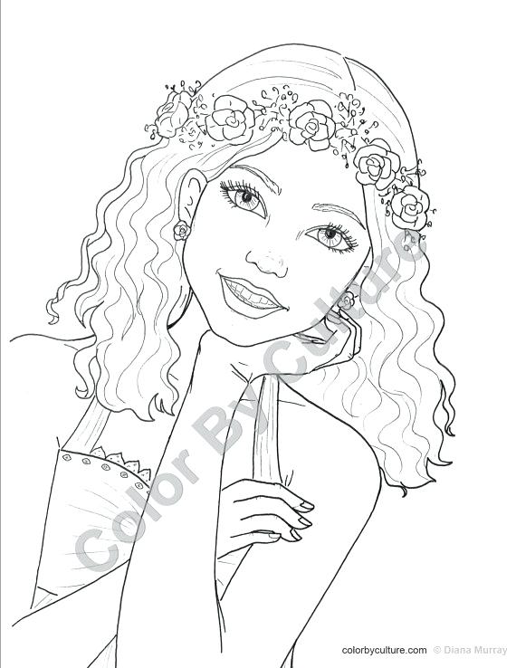 570x738 Coloring Pages Of Girls Fashion Coloring Page Girl With Flower