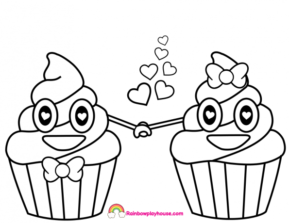 Poop Emoji Cupcakes In Love Coloring Page 595x460 Poop Emoji Cupcakes In Love Coloring Page