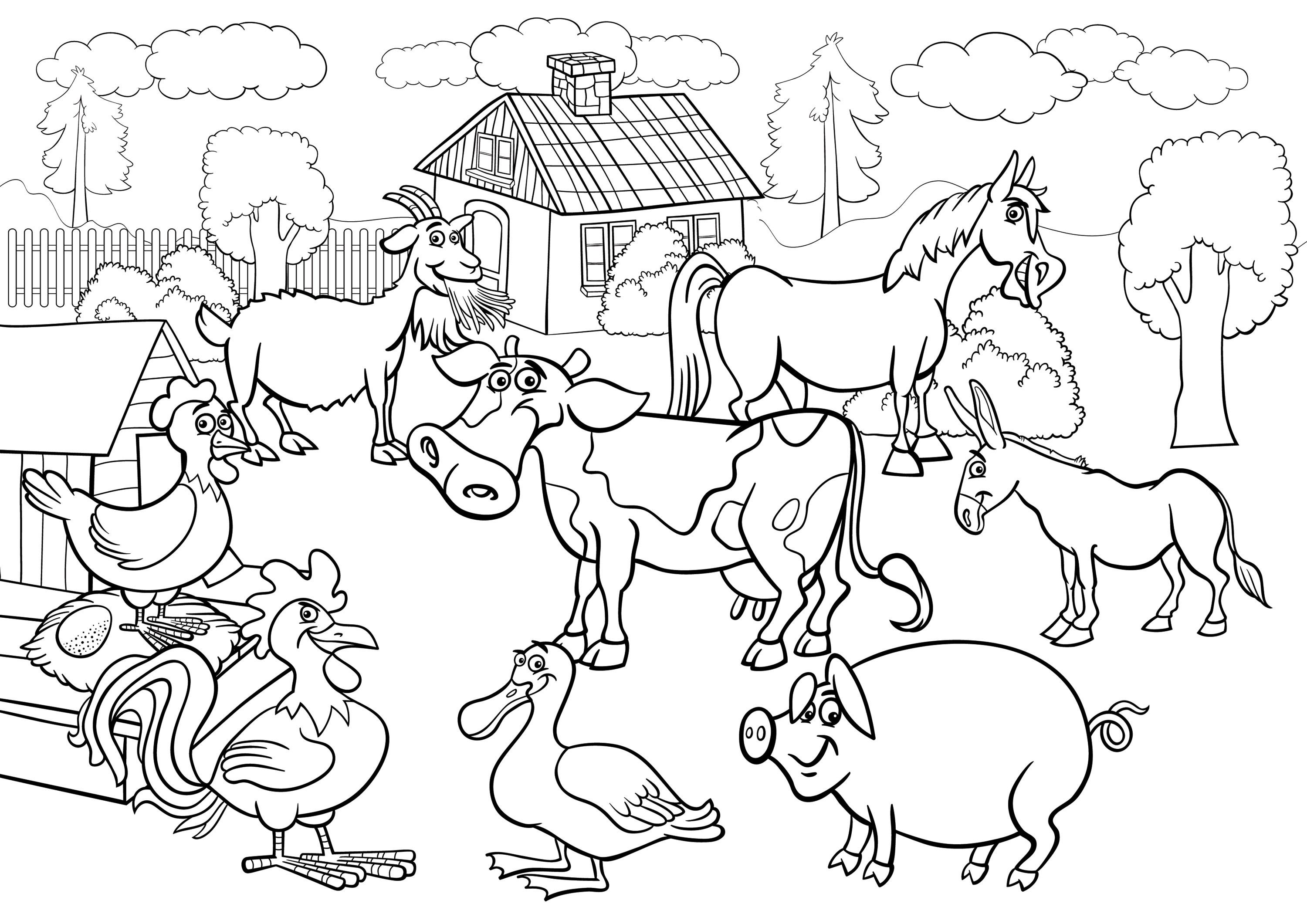 Farm Animals Coloring Pages 3000x2121 Farm Animals Coloring Pages