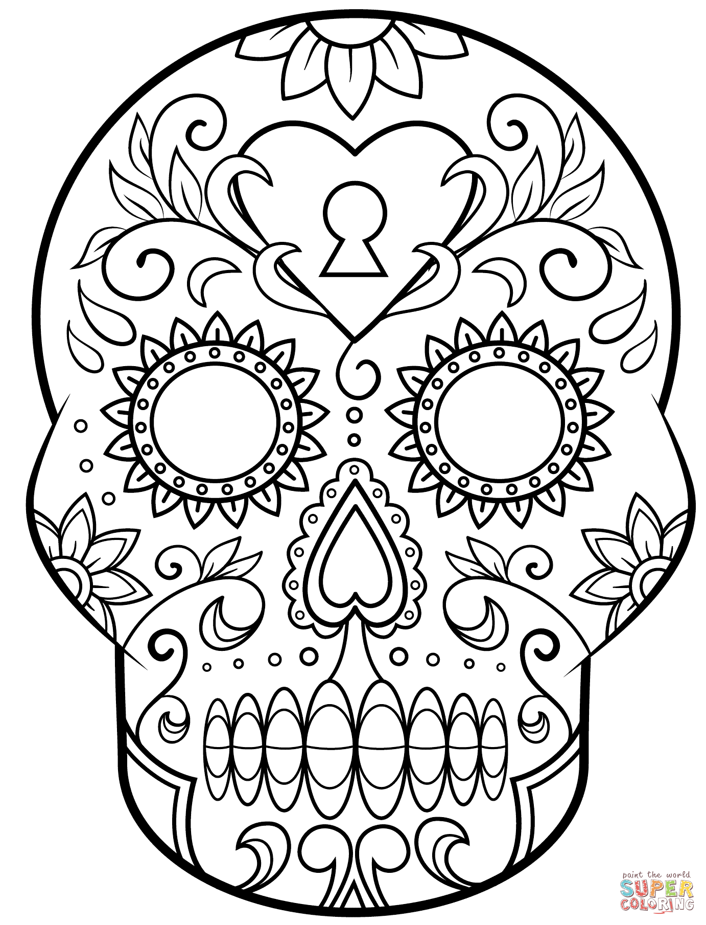 1382x1809 Day Of The Dead Sugar Skull Coloring Page Free Printable