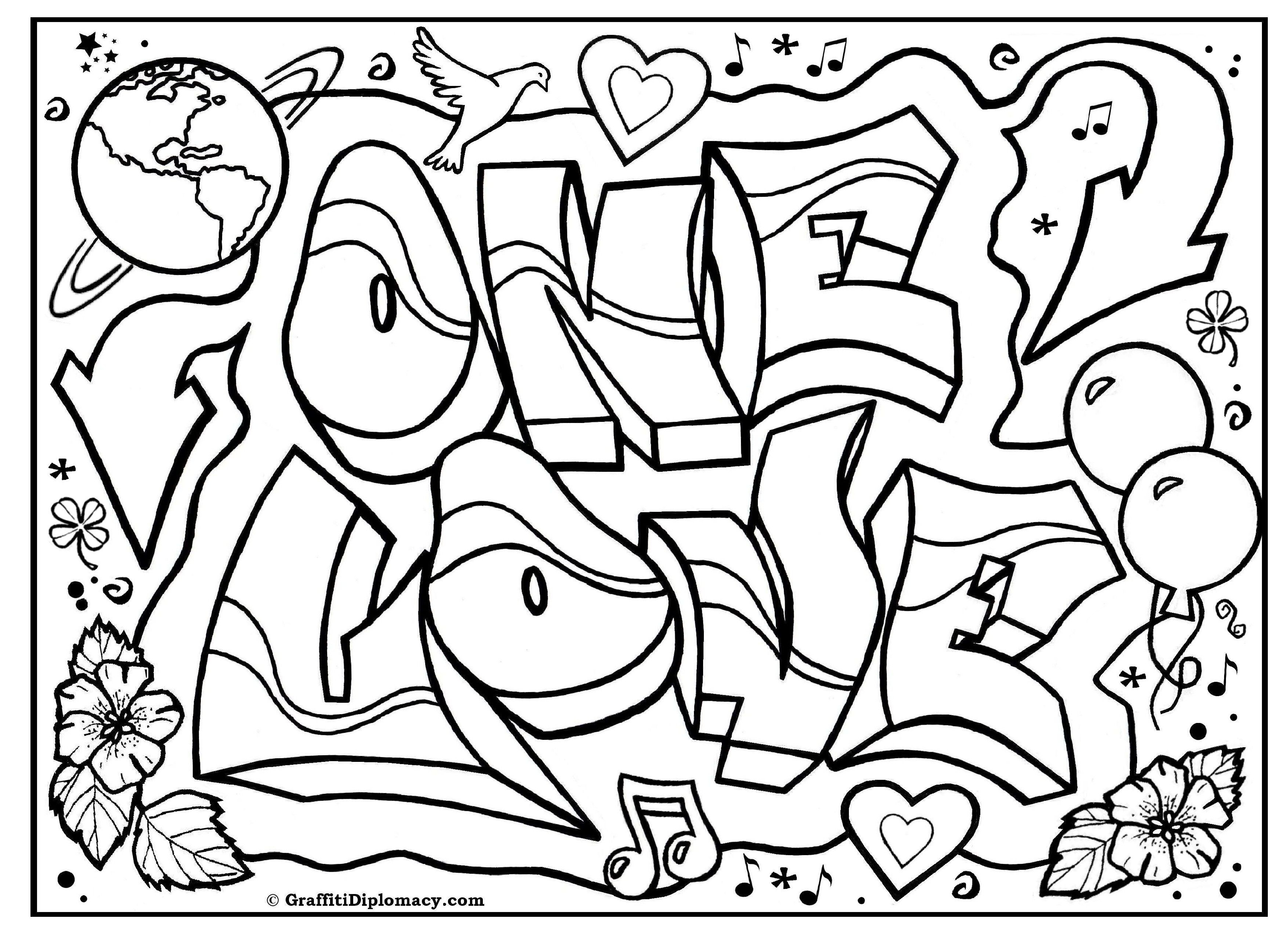 3508x2552 One Love Graffiti Free Coloring Page Graffiti Printable Free