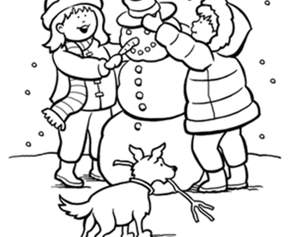 1002x800 Boy With Snowman In The Snow Coloring Page Good Pages Printable