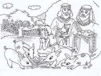 The Prodigal Son Feeding Swine Cute Coloring Page For Bible Class 350x263 The Prodigal Son Feeding Swine Cute Coloring Page For Bible Class