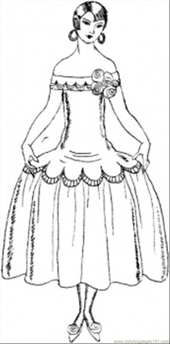 Lady In Pretty Dress Coloring Page 650x1315 Lady In Pretty Dress Coloring Page