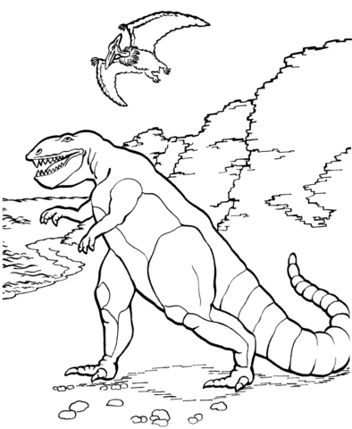 394x480 Pteranodon Coloring Pages Tarbosaurus And Pteranodon Coloring Page