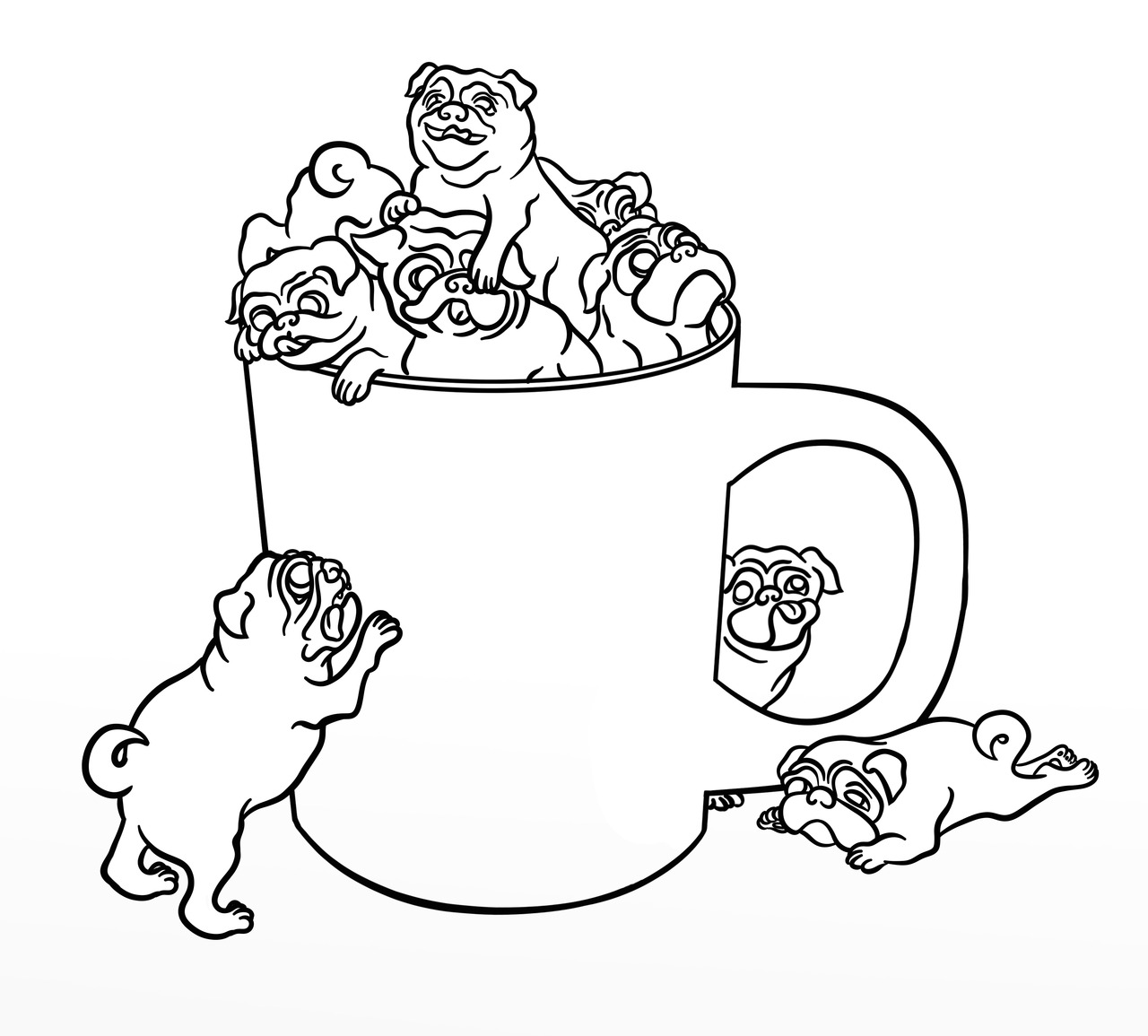 Pug In A Cup Coloring Sheets 1280x1155 Pug In A Cup Coloring Sheets