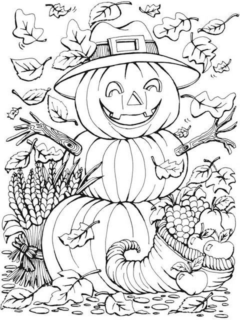 480x640 Autumn Scenes Pumpkins Coloring Pages For Adult Art