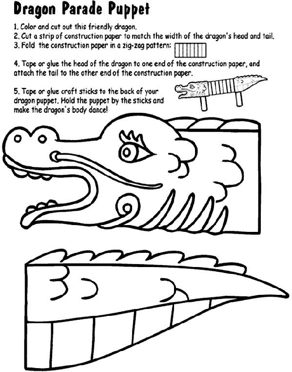 599x762 Dragon Parade Puppet Coloring Page