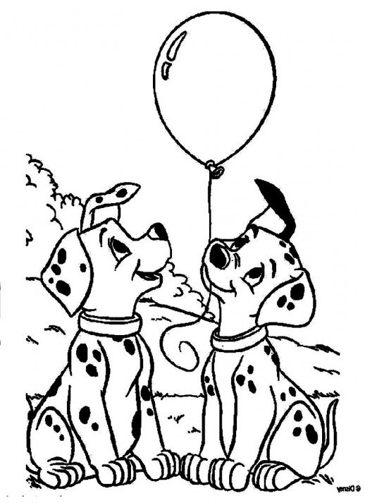 The Puppies Of 101 Dalmatians Playing A Balloon Coloring Pages 518x713 The Puppies Of 101 Dalmatians Playing A Balloon Coloring Pages