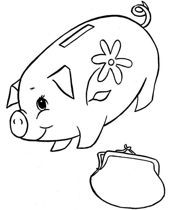 600x734 Piggy Bank And Purse Coloring Page Color Luna