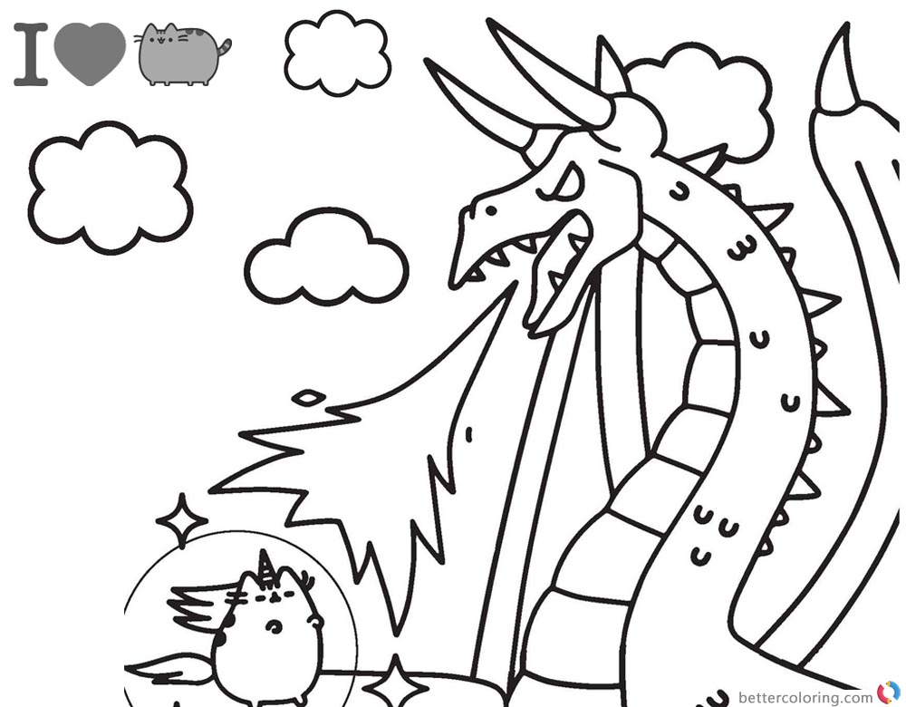 Pusheen Coloring Pages Fighting Against Dragon 1000x780 Pusheen Coloring Pages Fighting Against Dragon