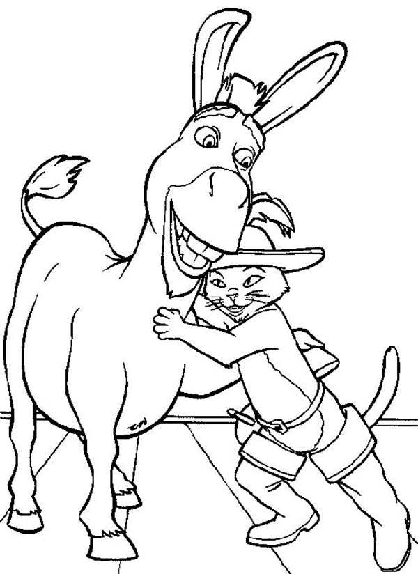 Puss In Boots Hug Donkey Coloring Pages Batch Coloring 600x824 Puss In Boots Hug Donkey Coloring Pages Batch Coloring