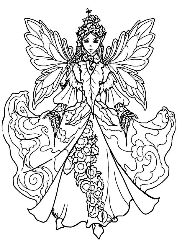 Fairy Queen Wearing Awesome Dress Coloring Pages Batch Coloring 600x840 Fairy Queen Wearing Awesome Dress Coloring Pages Batch Coloring