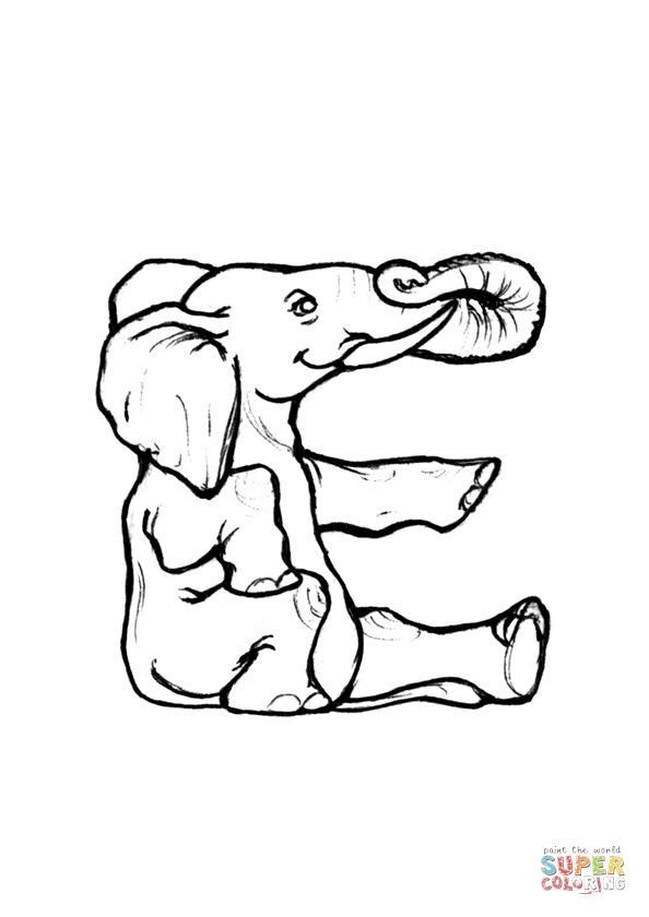 594x840 E Is For Elephant Coloring Page From Animals Alphabet Category