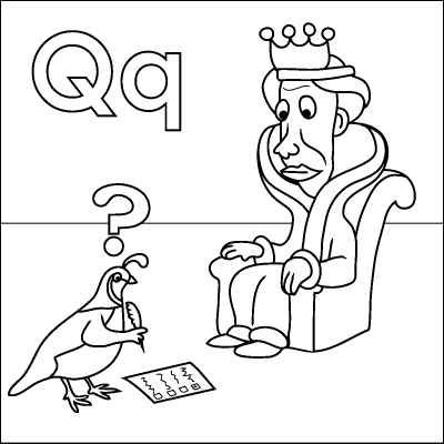 400x400 Letter Q Coloring Page (Queen, Quail, Question Mark, Questionnaire