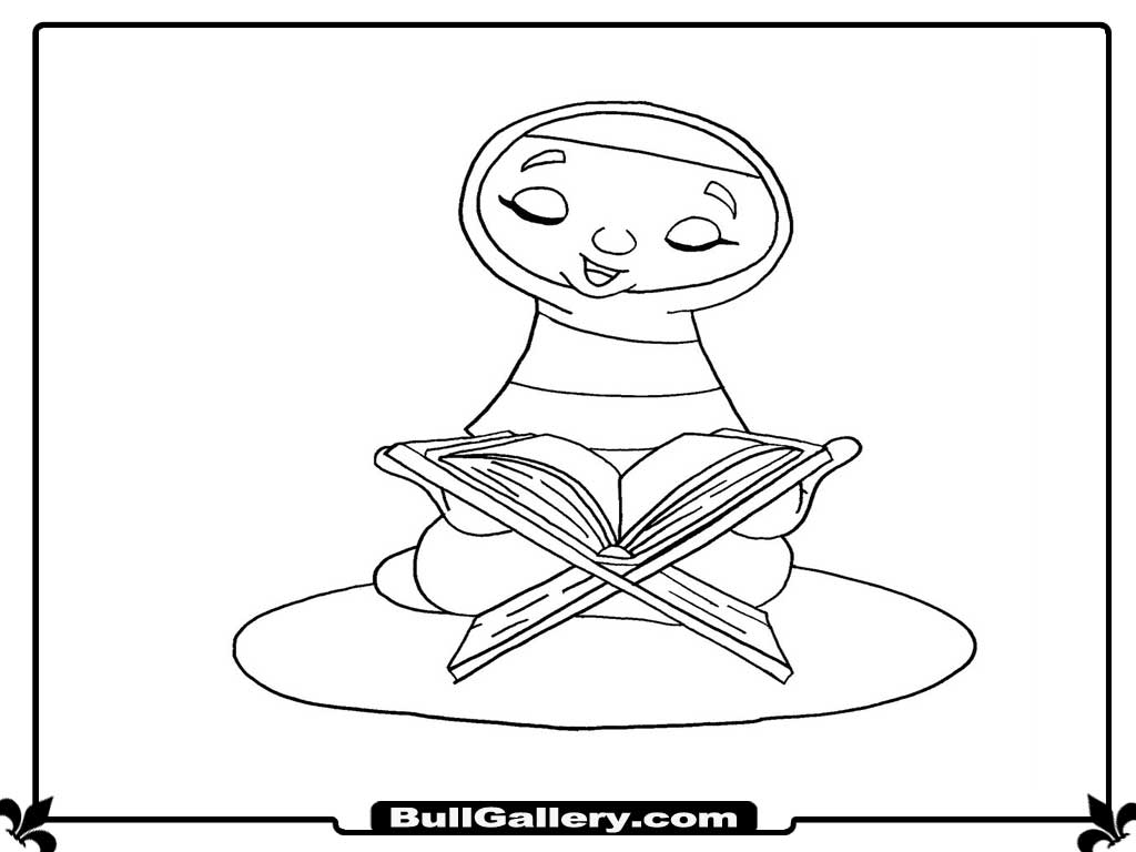 1024x768 Reading The Quran Coloring Page
