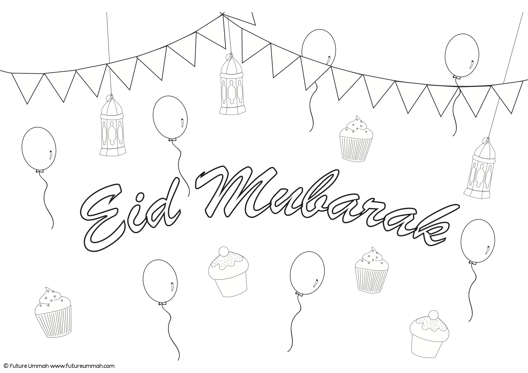 1753x1240 Happy Eid Mubarak Coloring Page