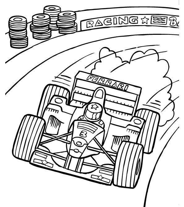 595x666 F1 Track Racing Coloring Page