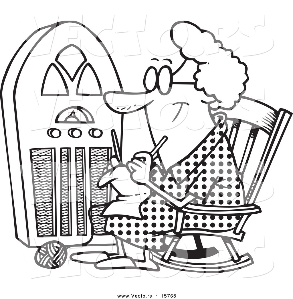 1024x1044 Vector Of A Cartoon Granny Knitting By A Radio
