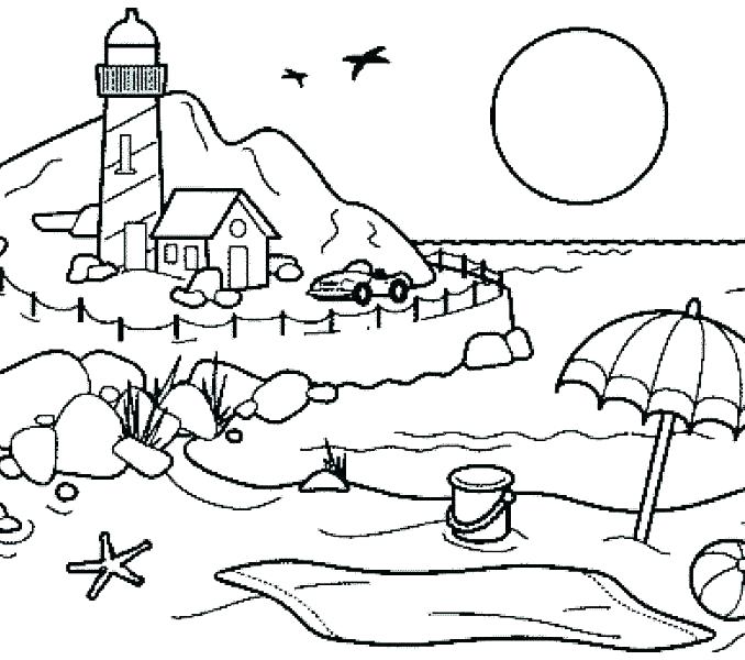 678x600 Beach Scene Printable Coloring Pages Fancy Page On Print With Cute