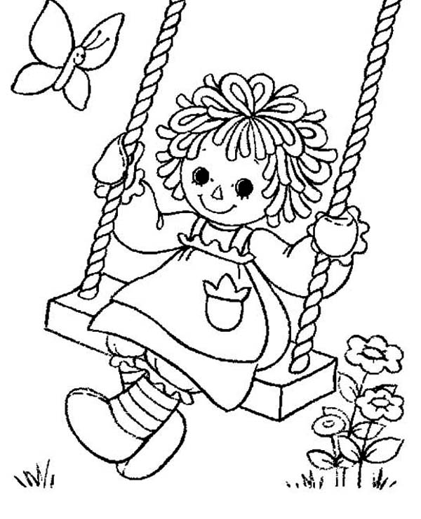 600x738 Raggedy Ann Playing Swing In Raggedy Ann And Andy Coloring Page