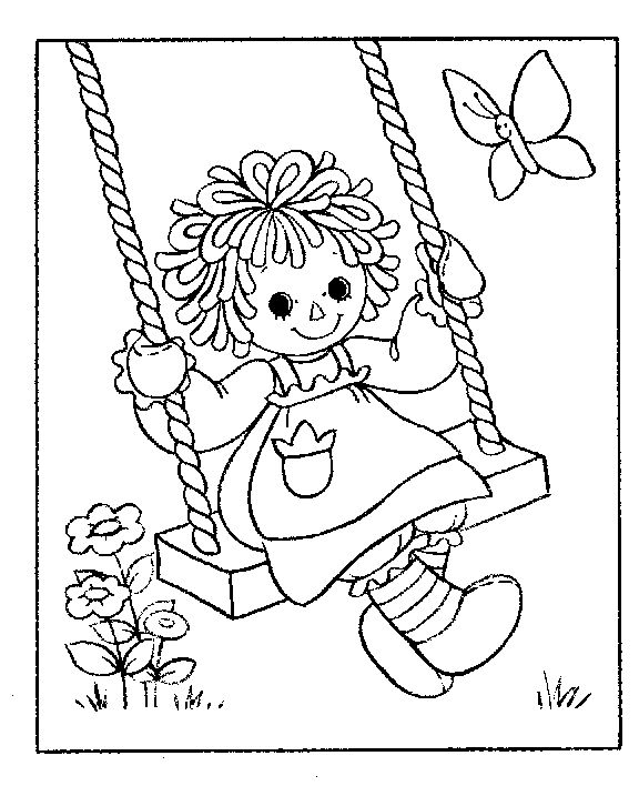 576x708 Raggedy Ann On A Swing Coloring Page Coloring Pages