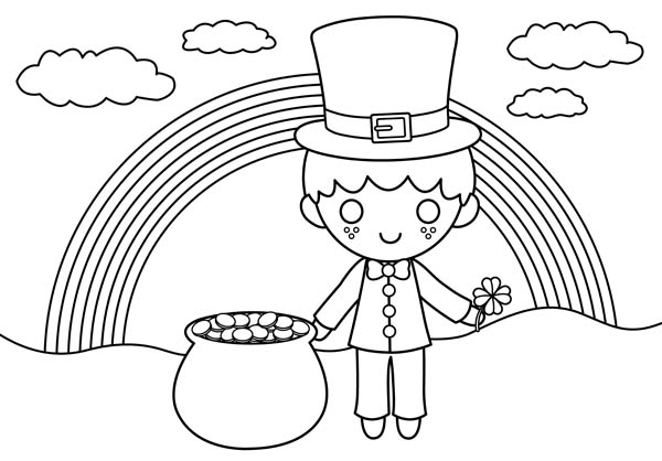 A Happy St Patricks Day With Rainbow And Gold Pot Coloring Page 600x418 A Happy St Patricks Day With Rainbow And Gold Pot Coloring Page