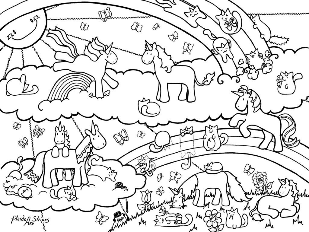 1024x769 Stunning Unicorn And Caticorn Coloring Page By Plaidsandstripes