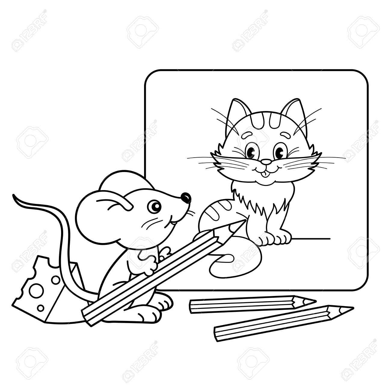 1300x1300 Cat And Mouse Coloring Pages