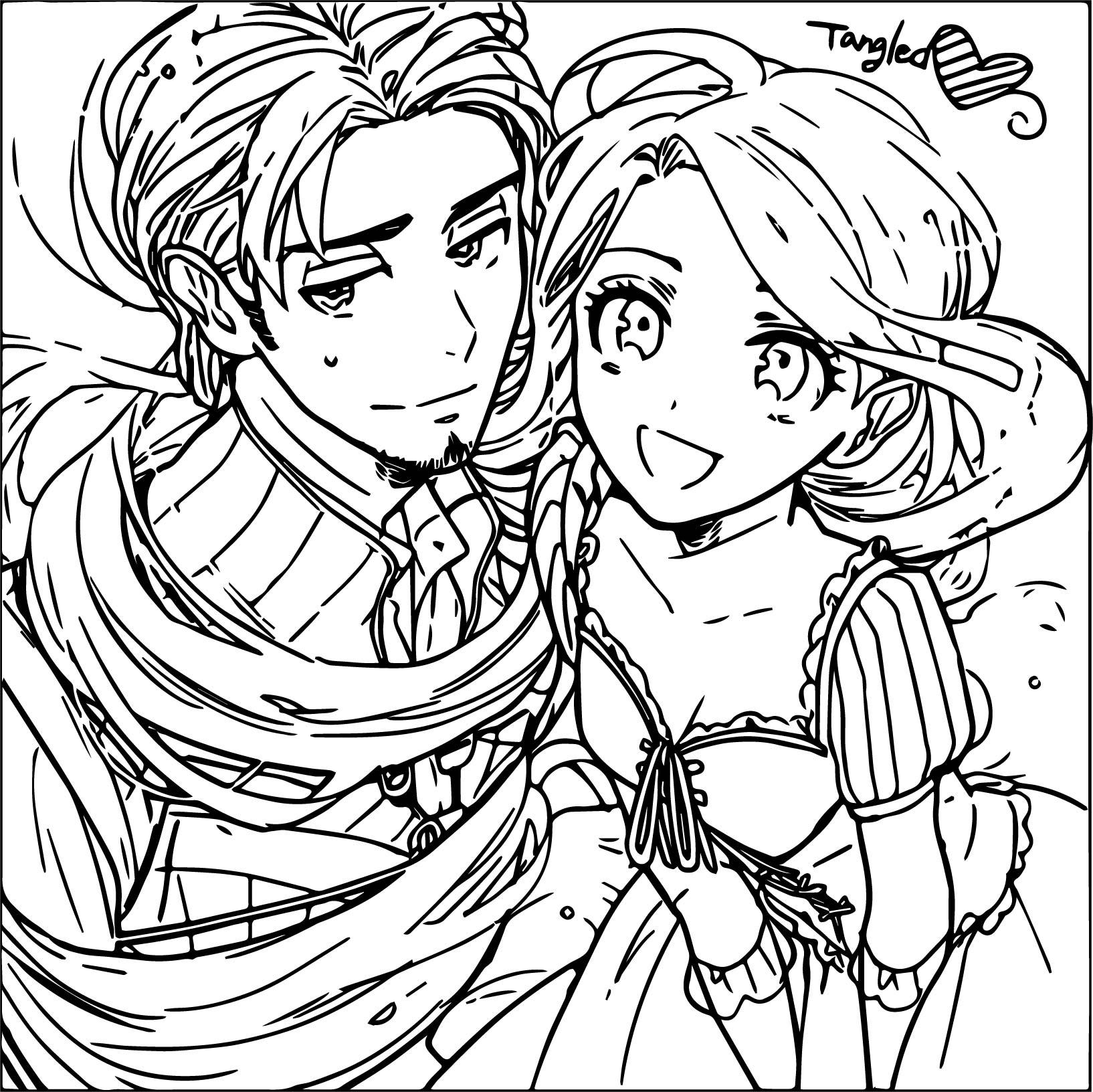 1634x1632 Manga Tangled Rapunzel And Flynn Coloring Page Wecoloringpage