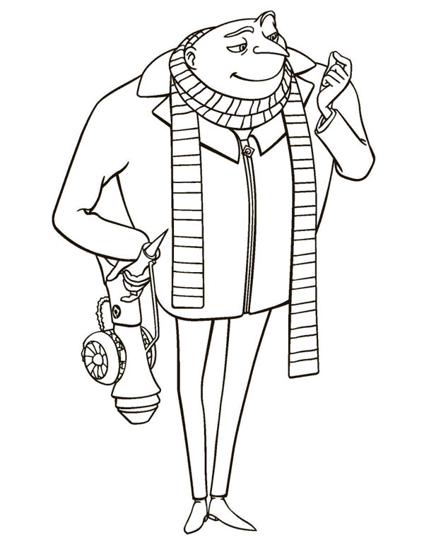 600x771 Gru With Shrink Ray Gun In Despicable Me Coloring Page