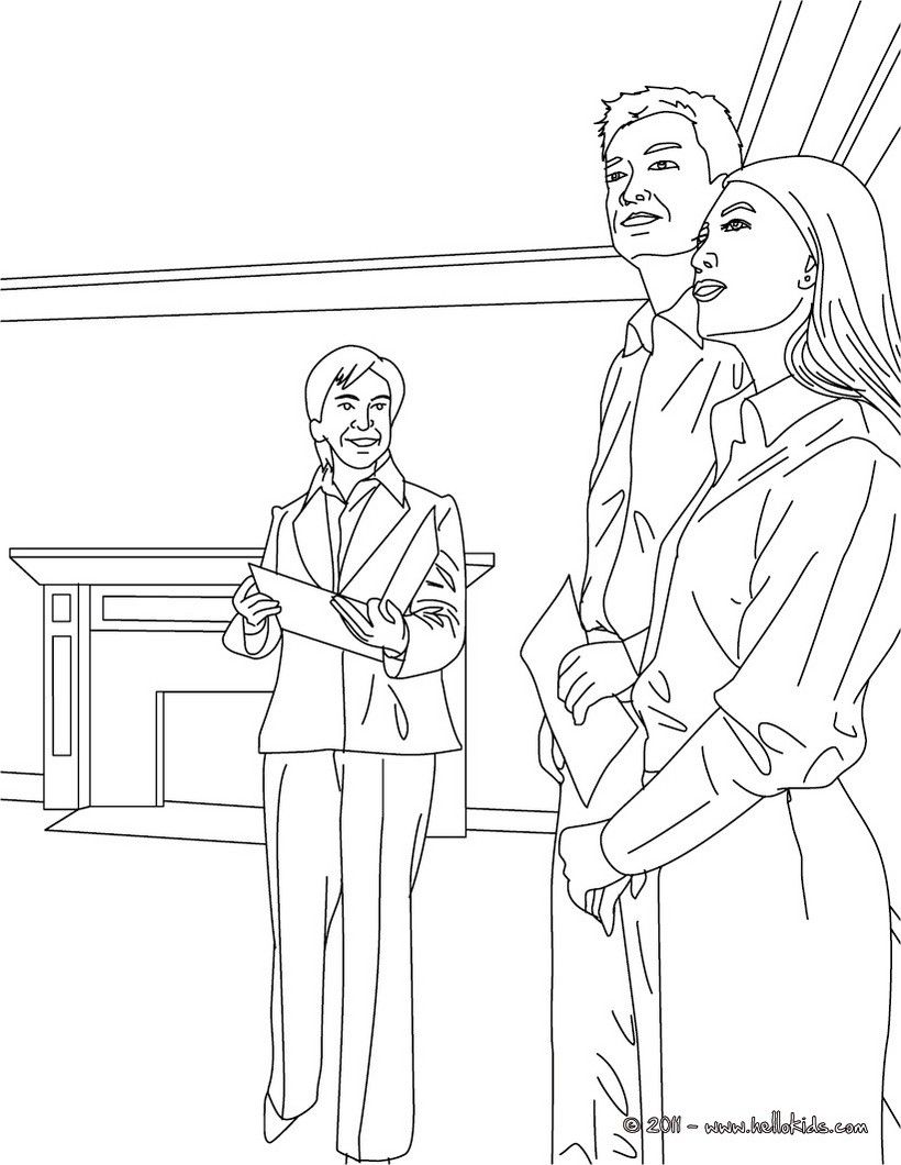 820x1060 Real Estate Agent With House Buyers Coloring Page. Add Some Colors