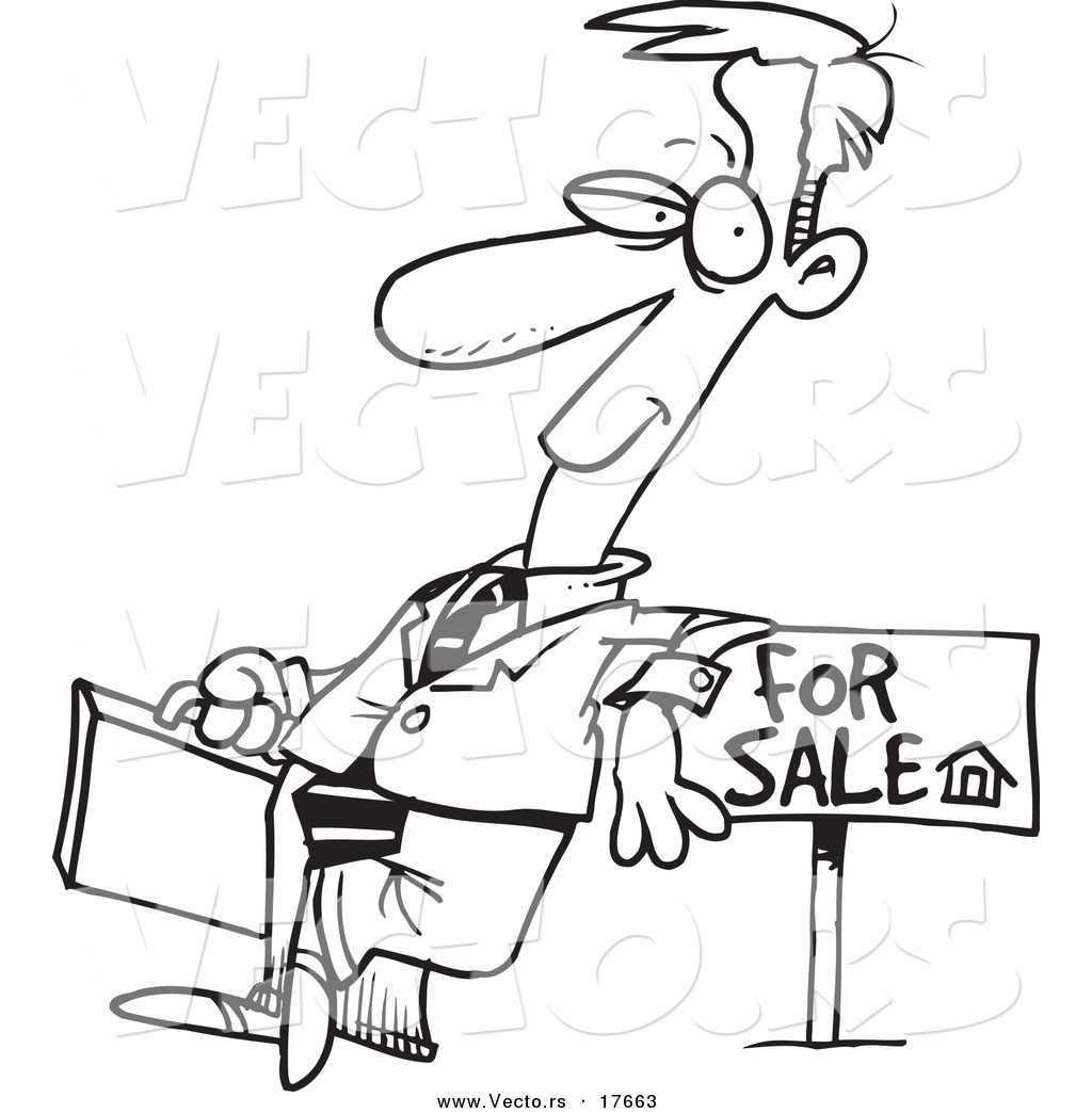 1024x1044 Vector Of A Cartoon Male Realtor Leaning On A Sale Sign