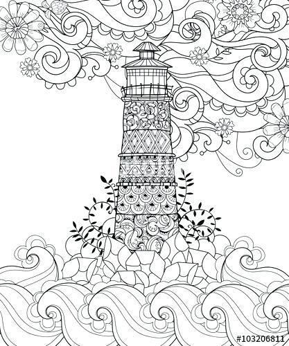 417x500 Lighthouse Coloring Pages Zen Tangle Lighthouse Adult Coloring