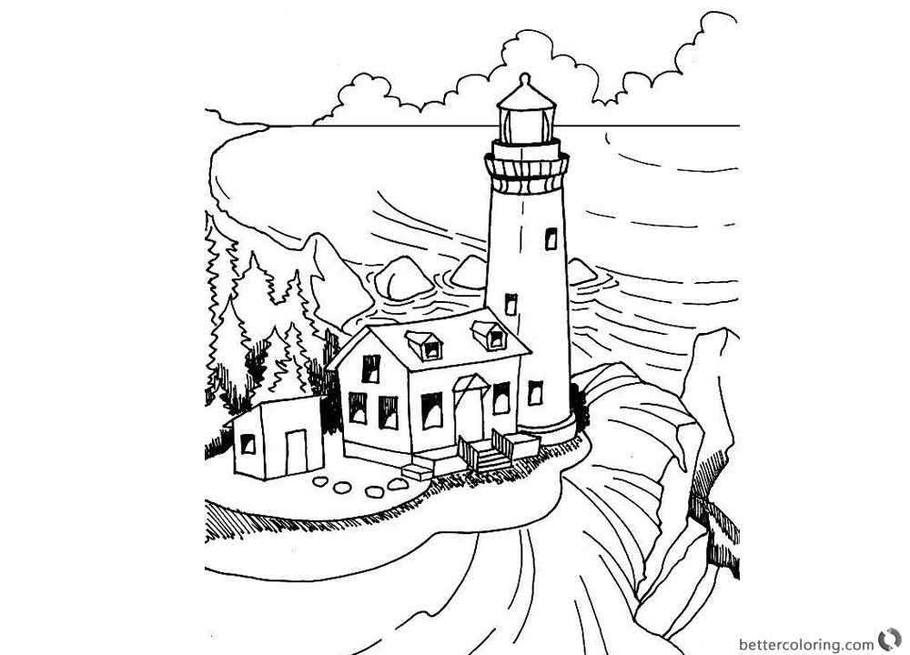 1000x720 Realistic Lighthouse Coloring Pages Black And White