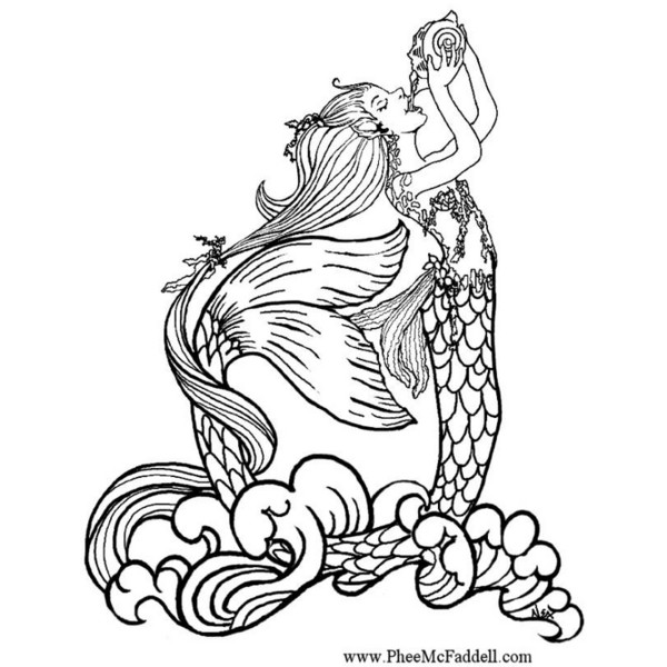 600x600 Realistic Mermaid Coloring Pages