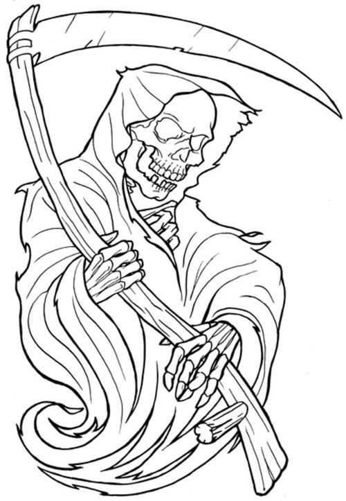 500x723 The Grim Reaper Free Coloring Page Halloween, Holidays Coloring