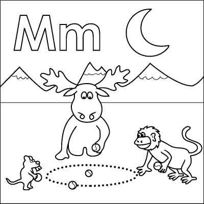 Letter M Coloring Page (Monkey, Moose, Mouse, Marbles, Moon 400x400 Letter M Coloring Page (Monkey, Moose, Mouse, Marbles, Moon