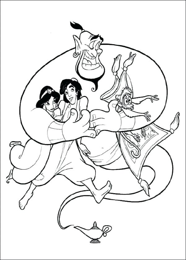 600x840 Carpet Coloring Princess Jasmine Genie And Monkey Coloring Page