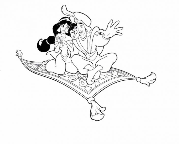 728x586 Princess Jasmine Aladdin And Genie Disney Coloring Page Pages