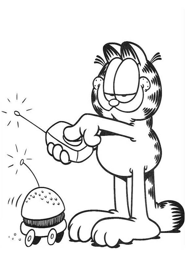 600x840 Remote Control Coloring Page Garfield Playing Remote Control