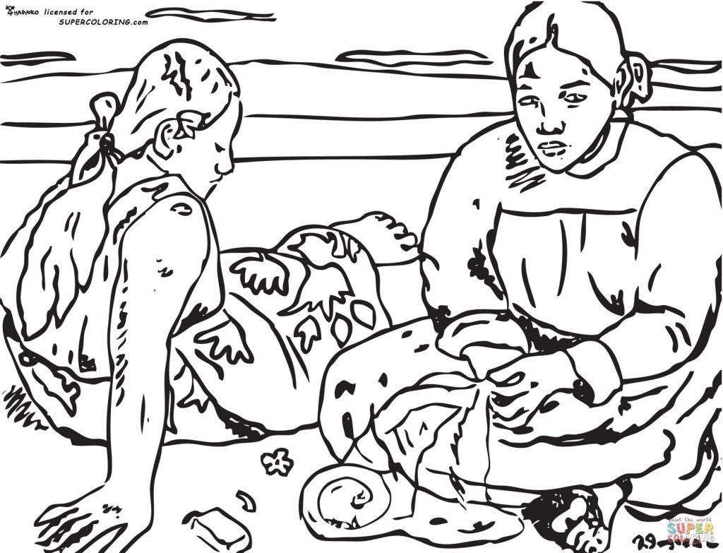 Tahitian Women On The Beach By Paul Gauguin Painting Coloring Page 1024x783 Tahitian Women On The Beach By Paul Gauguin Painting Coloring Page