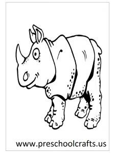 225x300 Free Animals Rhino Printable Colouring Page For Preschool Rhino