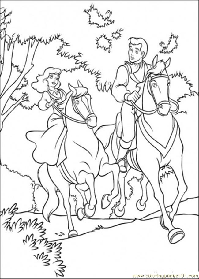 650x912 Cinderella And Prince Are Riding Horse Together Coloring Page