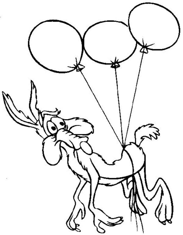 Roadrunner Enemy Wile E Coyote Fly With Three Balloons Coloring 600x770 Roadrunner Enemy Wile E Coyote Fly With Three Balloons Coloring