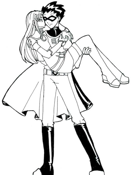 Robin And His Lover In Teen Titans Coloring Page Superheroes 545x730 Robin And His Lover In Teen Titans Coloring Page Superheroes