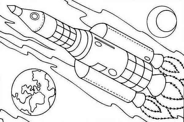 600x397 Rocket Ship On Earth Orbit Coloring Page