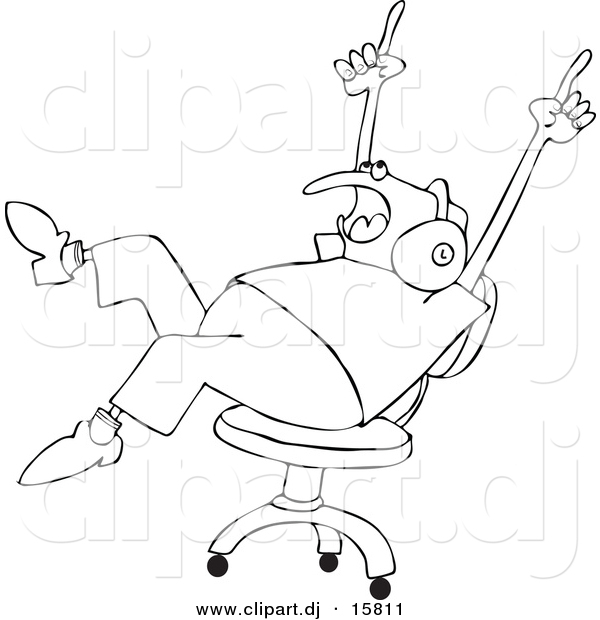 600x620 Vector Clipart Of A Cartoon Chubby Man Rocking Out To Music On