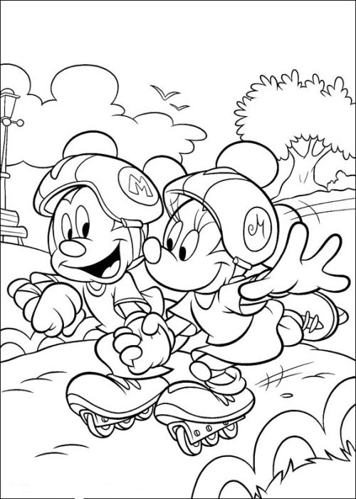 500x700 Mickey And Minnie On Roller Skate Coloring Page Boys Pages