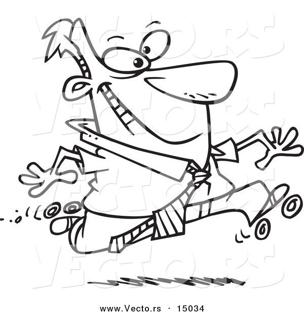 600x620 Vector Of A Cartoon Businessman Roller Skating In The Office